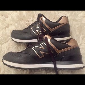 New Balance Black &Metallic Rose Gold Sneakers 9.5